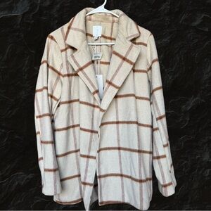 Joie Cream and Brown Plaid Coat